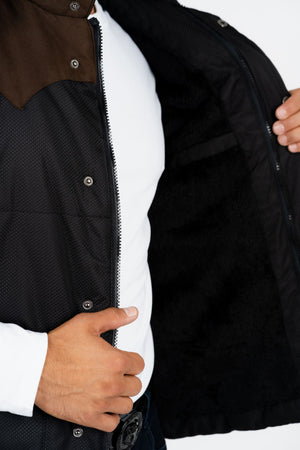 Men's Black Padded Hooded Vest with Faux Fur Lining | VST8828