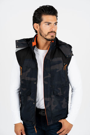 Men's Navy Padded Hooded Vest with Faux Fur Lining | VST8885