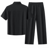 Barocco Vista Men's Waffle Textured Shirt & Pants Set - Black