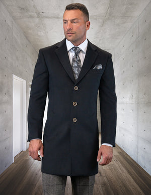 Men's Single Breasted Coat Jacket 100% Wool and Cashmere | WJ-100-Black