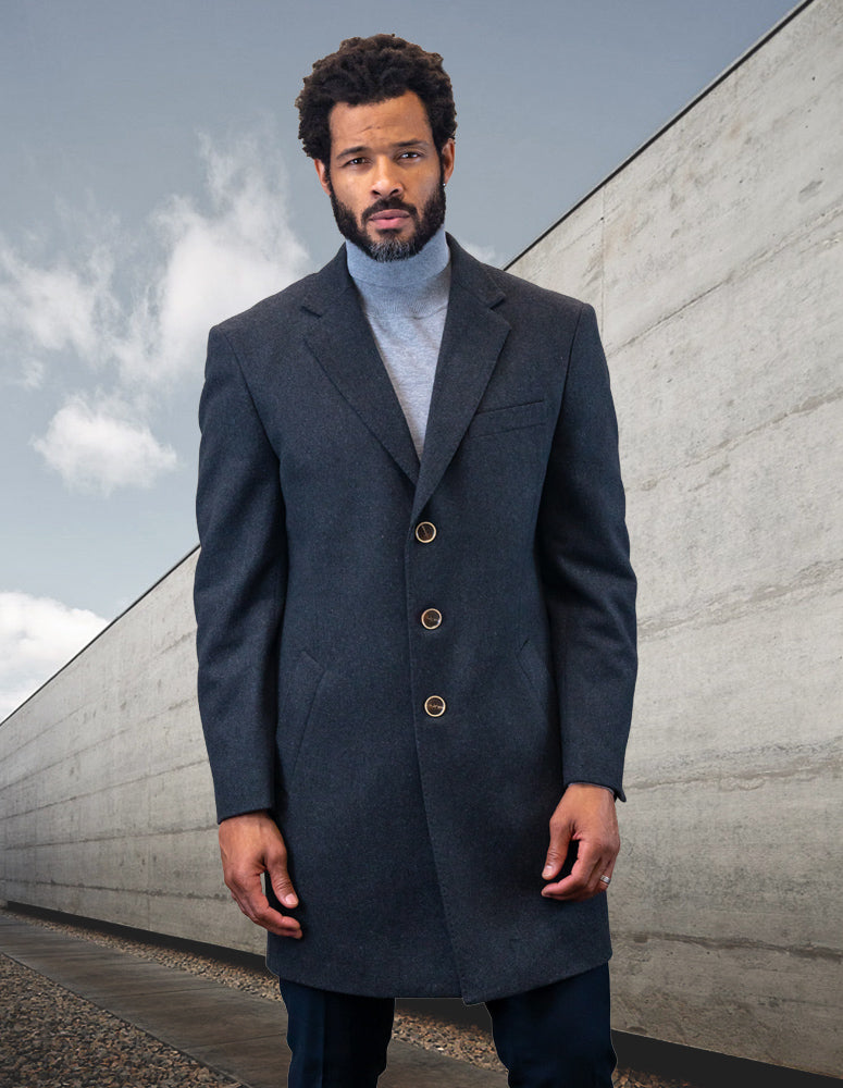 Men’s charcoal single jacket over coat 100% wool STATEMENT SUITS WJ-100