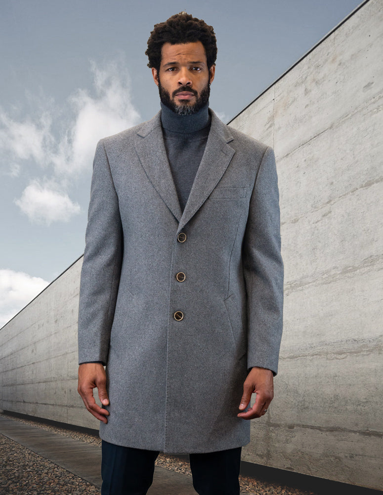 Men’s gray single jacket over coat 100% wool STATEMENT SUITS WJ-100