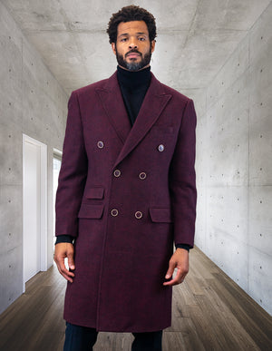 100% Wool Double Breasted Over Coat | WJ-101| Burgundy