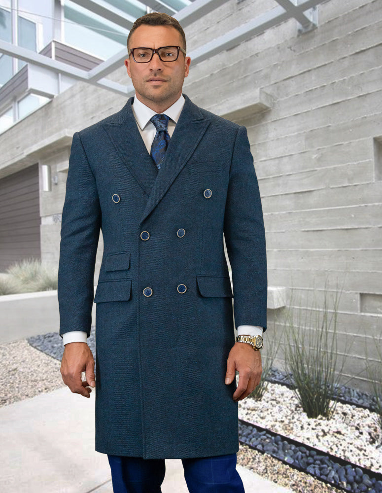 Men's Double Breasted Coat Jacket 100% Wool and Cashmere | WJ-101-Indigo