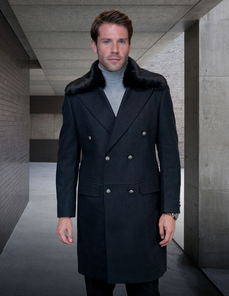 Men's Wool and Cashmere Overcoat Jacket | WJ-102-Black