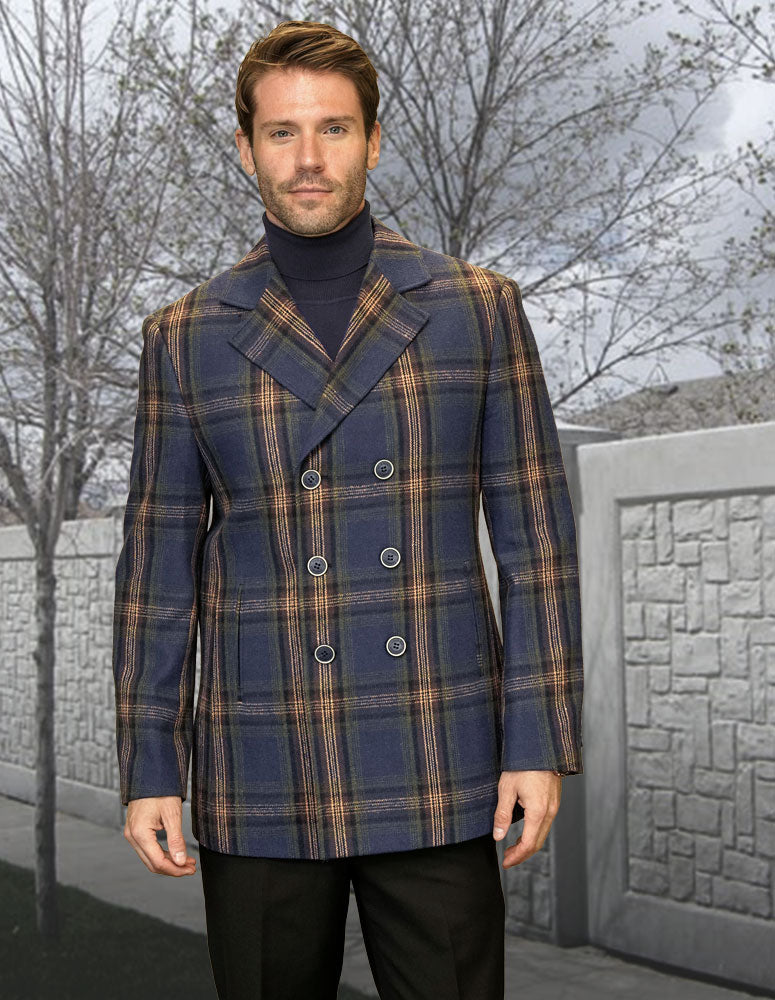 Men's Double Breasted Coat Jacket 100% Wool and Cashmere | WJ-104-Blue