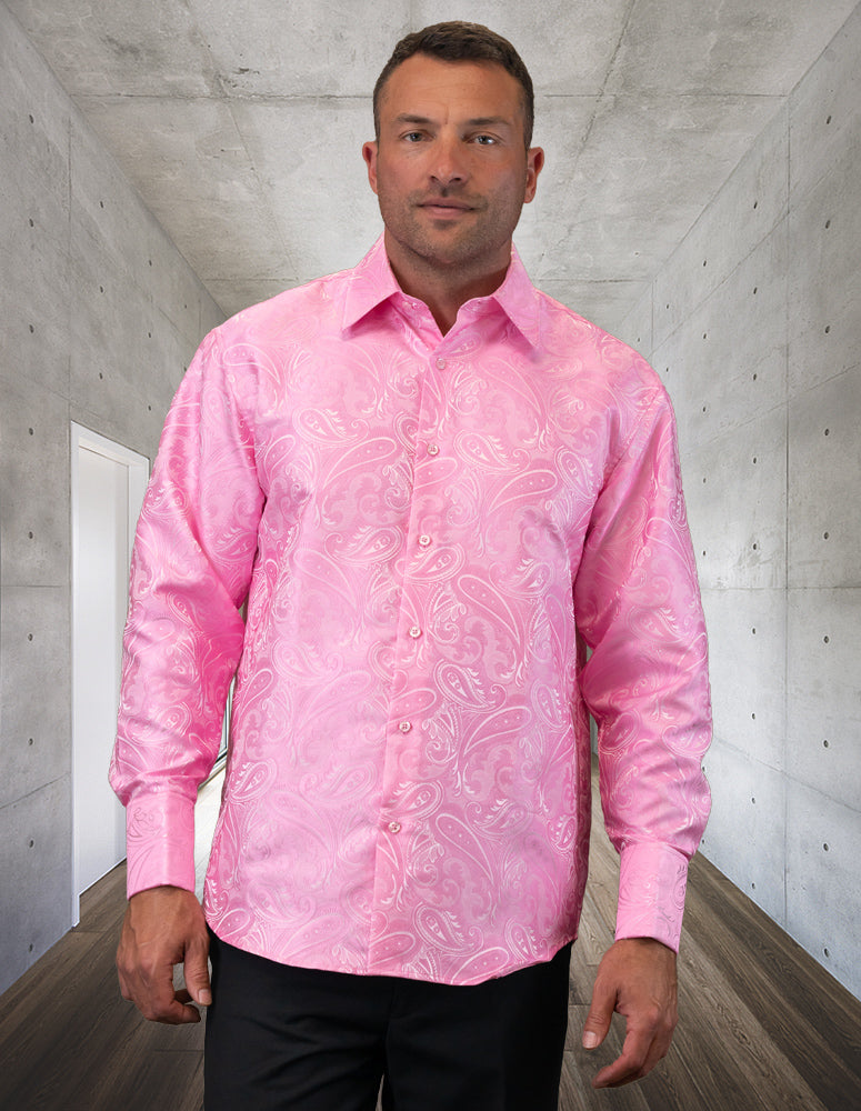 Men's Dress Shirt Long Sleeves Fancy Woven with Cuff Links | WS-100-Pink