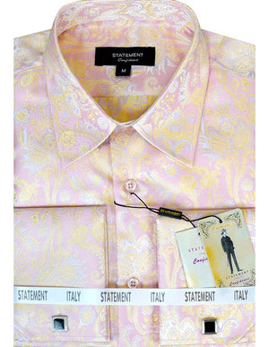 Men's Dress Shirt Long Sleeves Fancy Woven with Cuff Links | WS-101-Pink