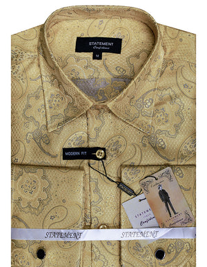Men's Dress Shirt Long Sleeves Fancy Woven with Cuff Links | WS-102-Gold