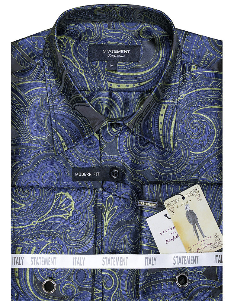 Men's Dress Shirt Long Sleeves Fancy Woven with Cuff Links | WS-102-Hunter