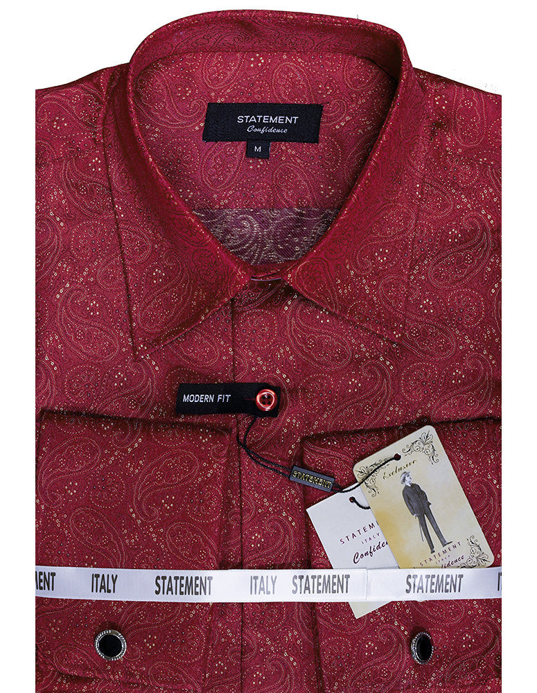Men's Dress Shirt Long Sleeves Fancy Woven with Cuff Links | WS-102-Red