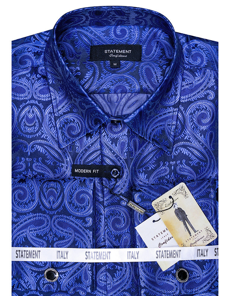 Men's Dress Shirt Long Sleeves Fancy Woven with Cuff Links | WS-102-Sapphire