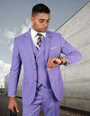 Men’s Lavender solid 3pc suit modern fit flat front pants double‑breasted vest super 180’s italian wool STATEMENT SUITS ZARGALA