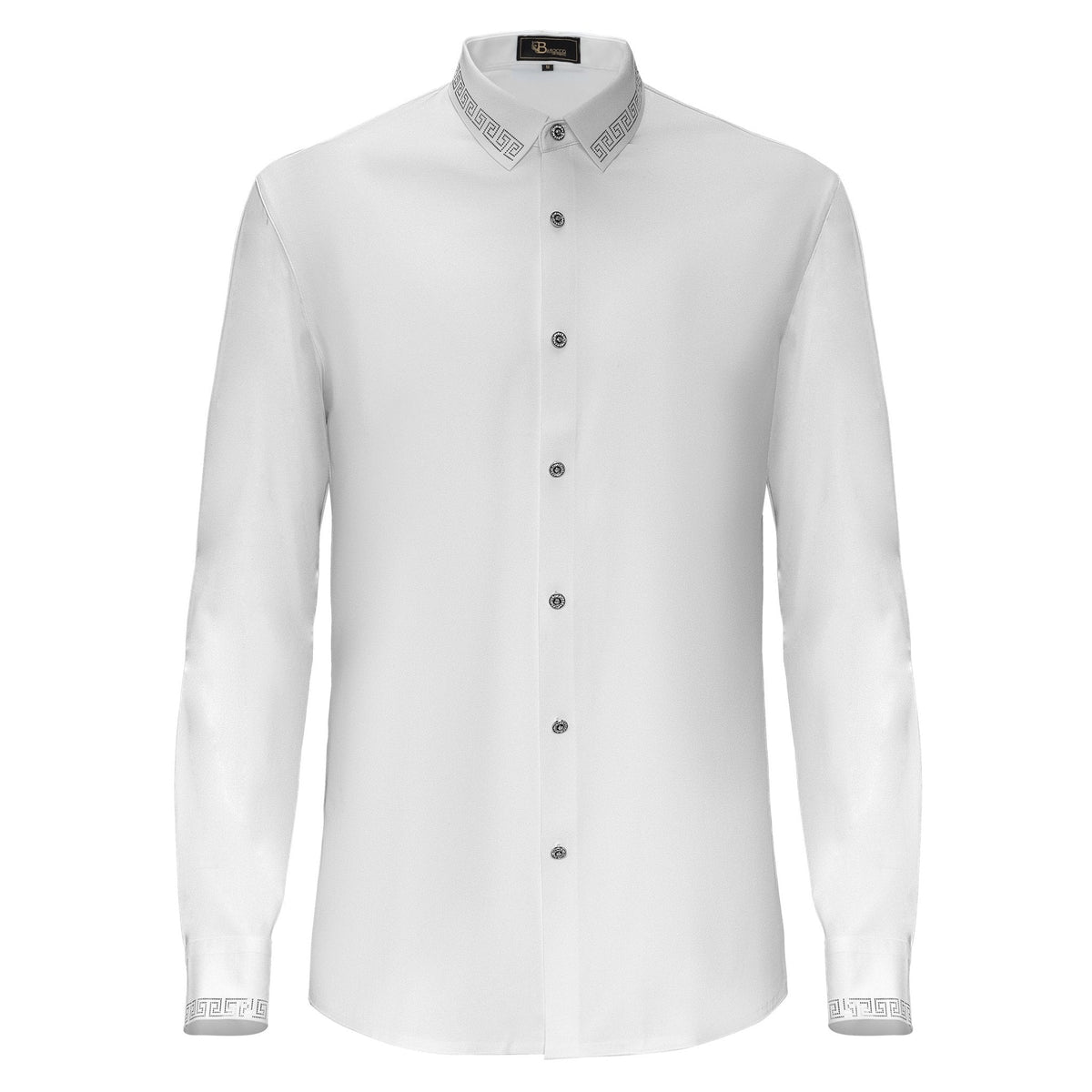 Barocco Alpha Attire Men's 4-Way Stretch Shirt - White/Silver