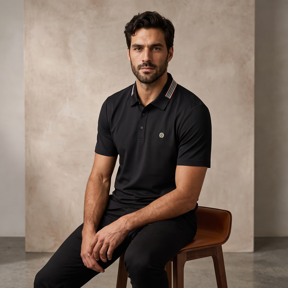 El Baron Stripe Collar Men's Performance Polo - Black