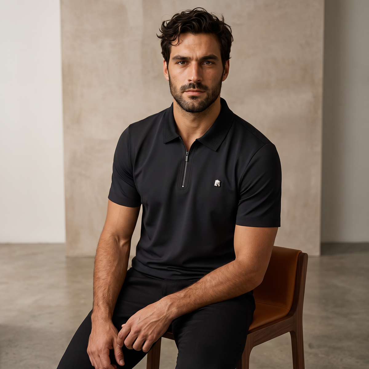 El Baron Men's Zip Placket Performance Polo - Black
