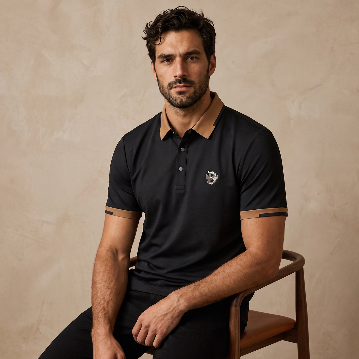 El Baron Contrast Trim Men's Performance Polo - Black
