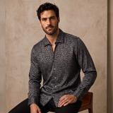 Barocco Tonal Leopard Men's Long Sleeve Shirt - Black