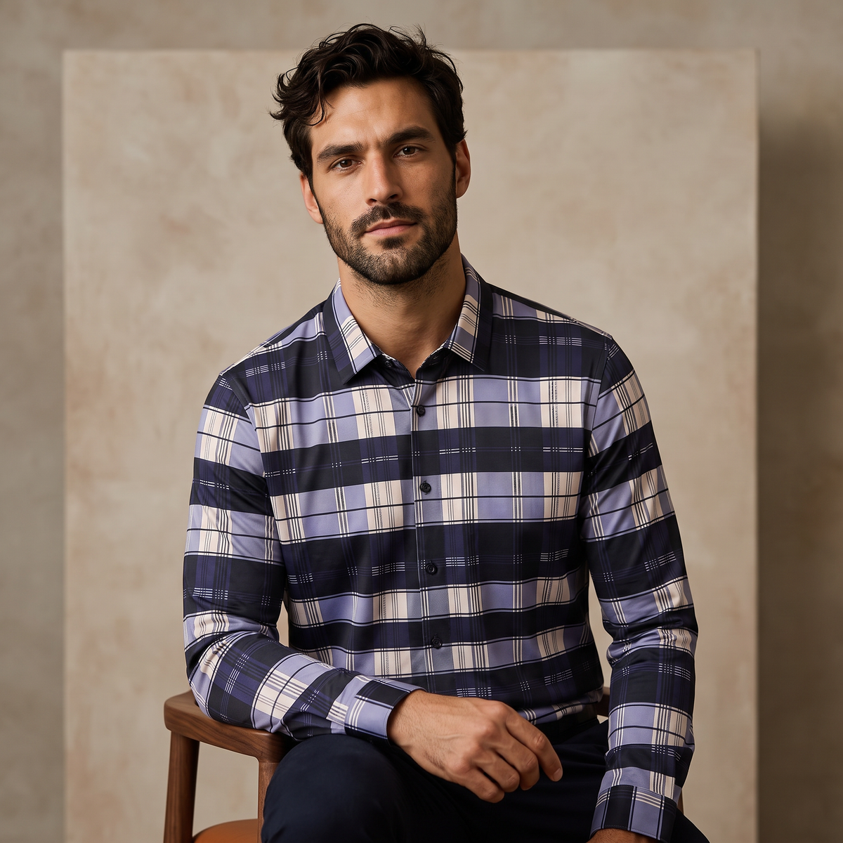 El Baron Seamless Classic Plaid Men's Shirt - Navy