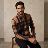 El Baron Seamless Plaid Stripe Men's Shirt - Caramel