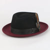 Burgundy and black Broadway Australian Wool Fedora Hat with diamond crown and removable feathers, from Franky Fashion