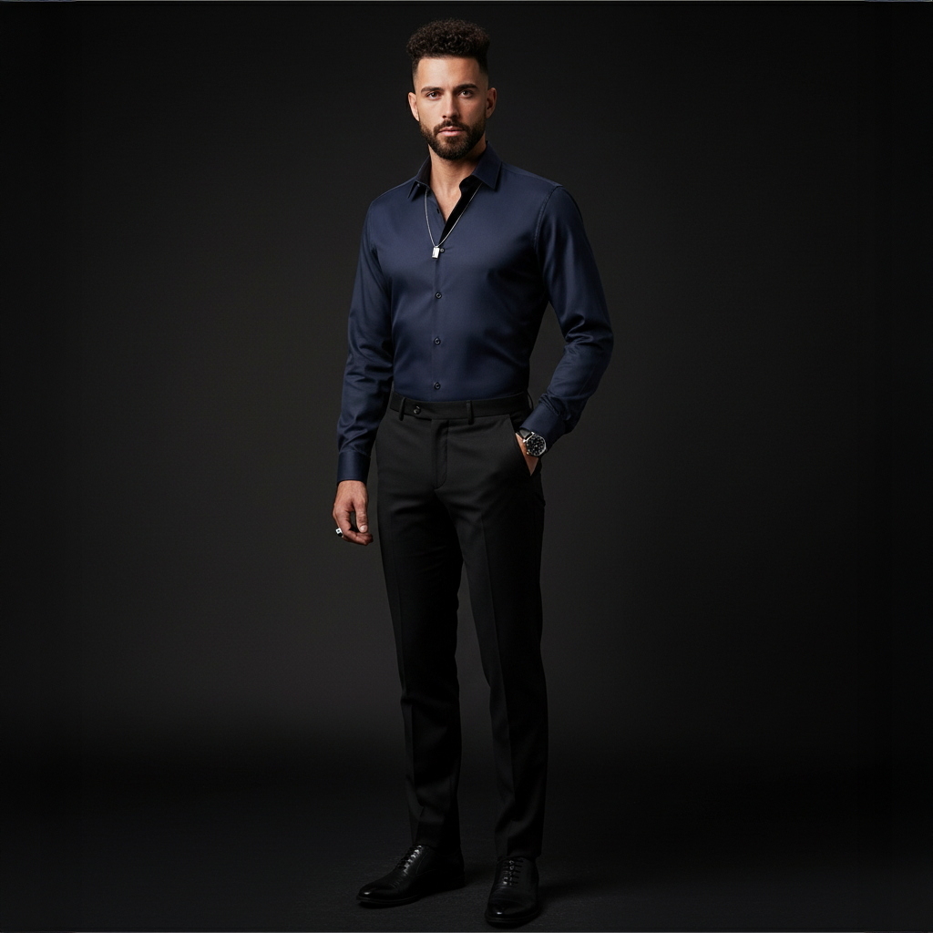 Barocco Nexus Stitchless Men's Long Sleeve Shirt - Navy