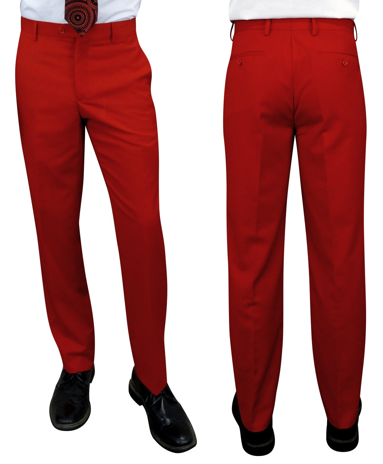Men’s Red slim fit flat-front pants super 150’s wool STATEMENT SUITS PL-100