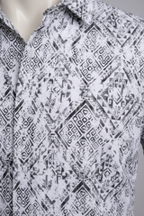 Barocco Geometric Cascade Men's Short Sleeve Shirt - White/Black