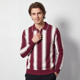 Vanguard Stripe Knit Polo LS WINE