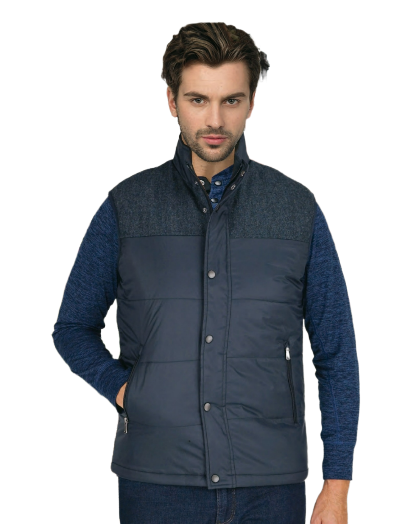 Men’s Navy Modern Fit Quilted Fall Vest by Gruppo Bravo – Style GRU042240JKT SCOTT – Lightweight sleeveless jacket for fall or spring.