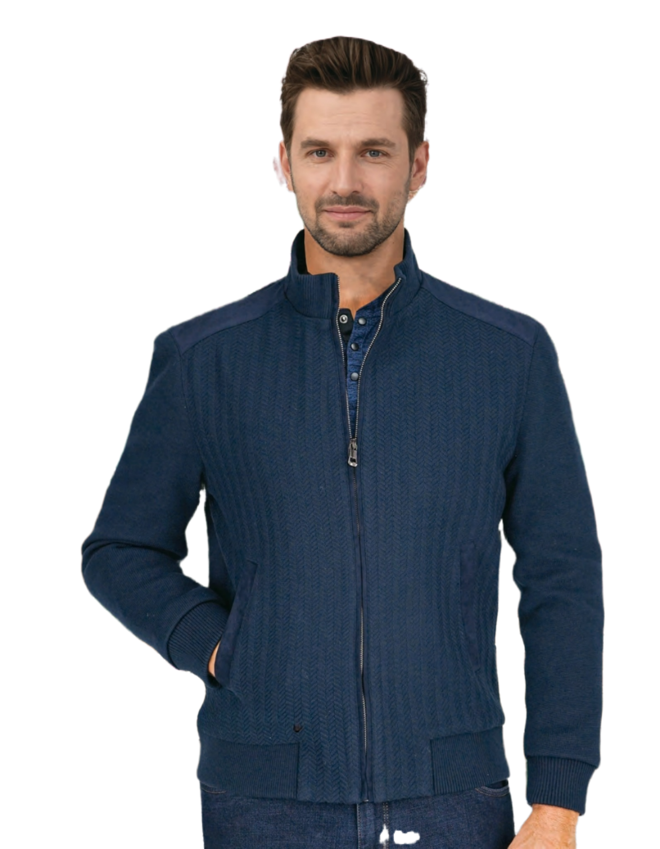 Men’s Navy Modern Fit Short Fall Jacket by Gruppo Bravo – Style GRU069960JKT OTTO – Lightweight zip jacket for fall or spring.