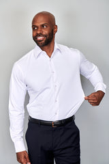 Men's White Steven Land 4-Way Stretch Non-Iron Performance Dress Shirt with Barrel Cuffs TC-100