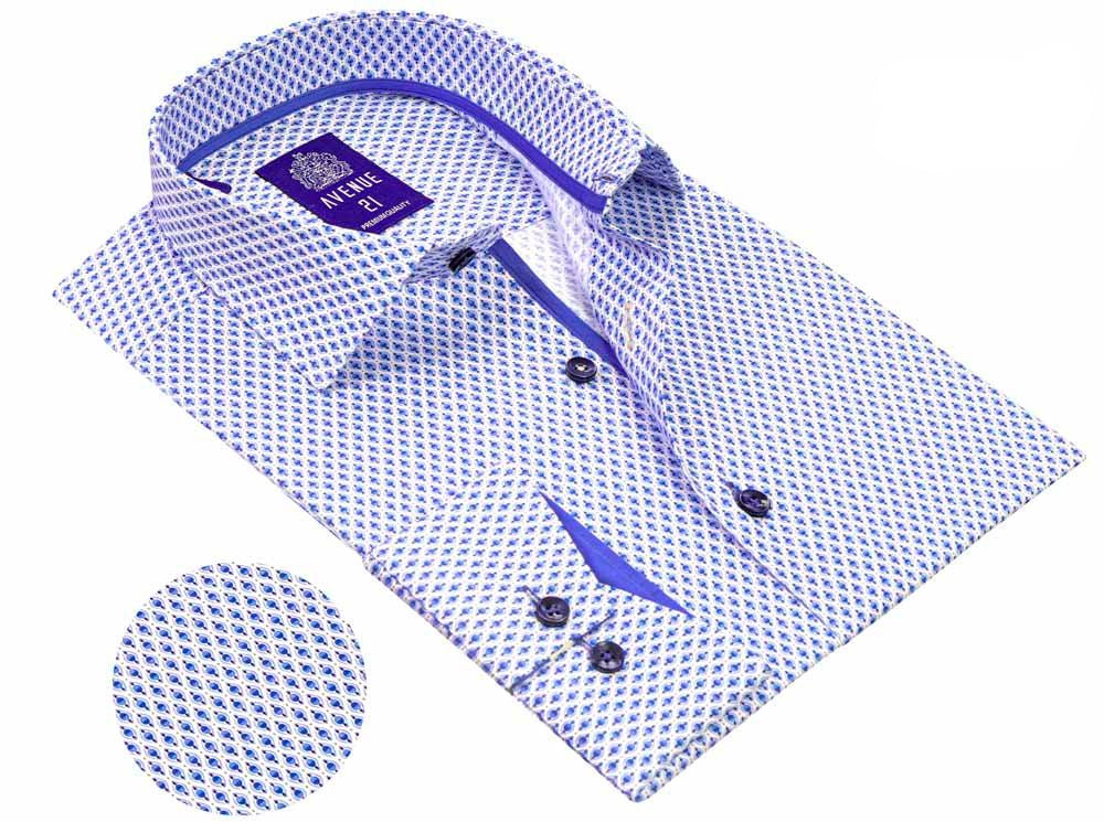 Avenue 21 Men’s European Modern Fit Blue Button-Down Long Sleeve Cotton Shirt – Made in Turkey