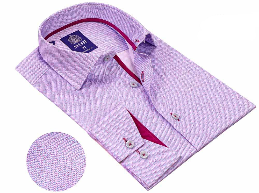 Avenue 21 Men’s European Modern Fit Lavender Button-Down Long Sleeve Cotton Shirt – Made in Turkey