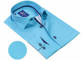 Avenue 21 Men’s European Modern Fit Turquoise Button-Down Long Sleeve Cotton Shirt – Made in Turkey