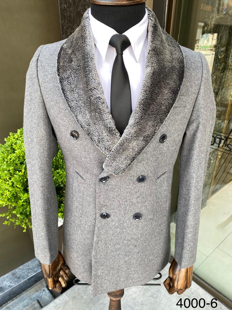 Men’s Black Faux Fur Collar Short Jacket – Slim Fit | 133