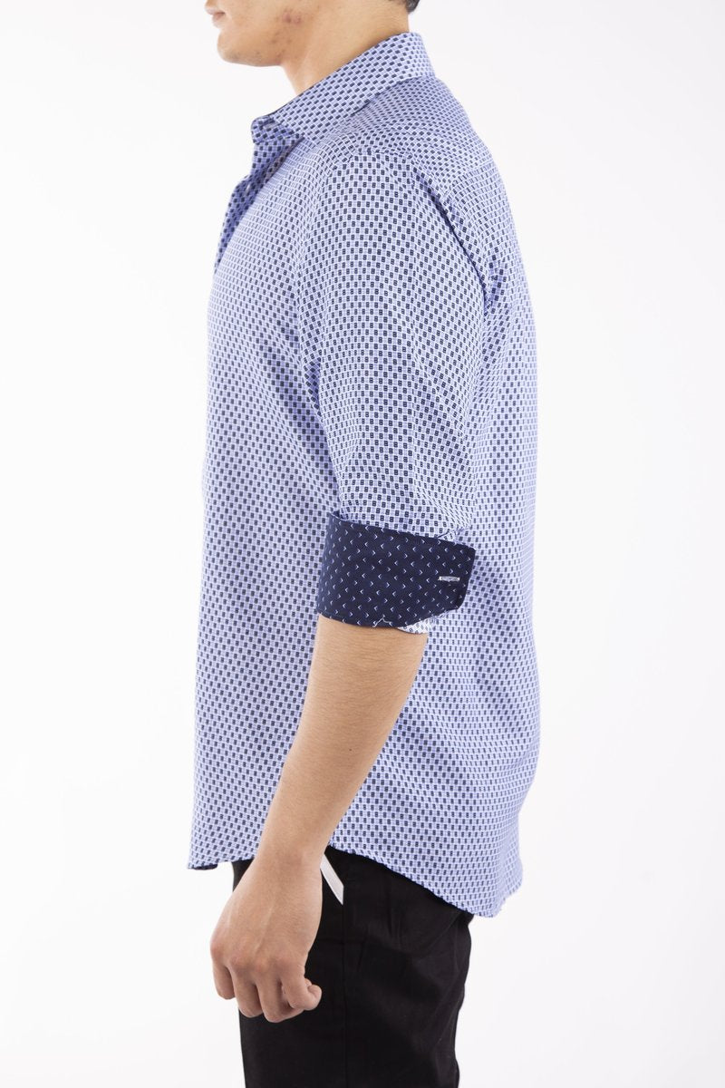 Men's Slim-Fit European Design Long Sleeves Shirt Blue | 202308