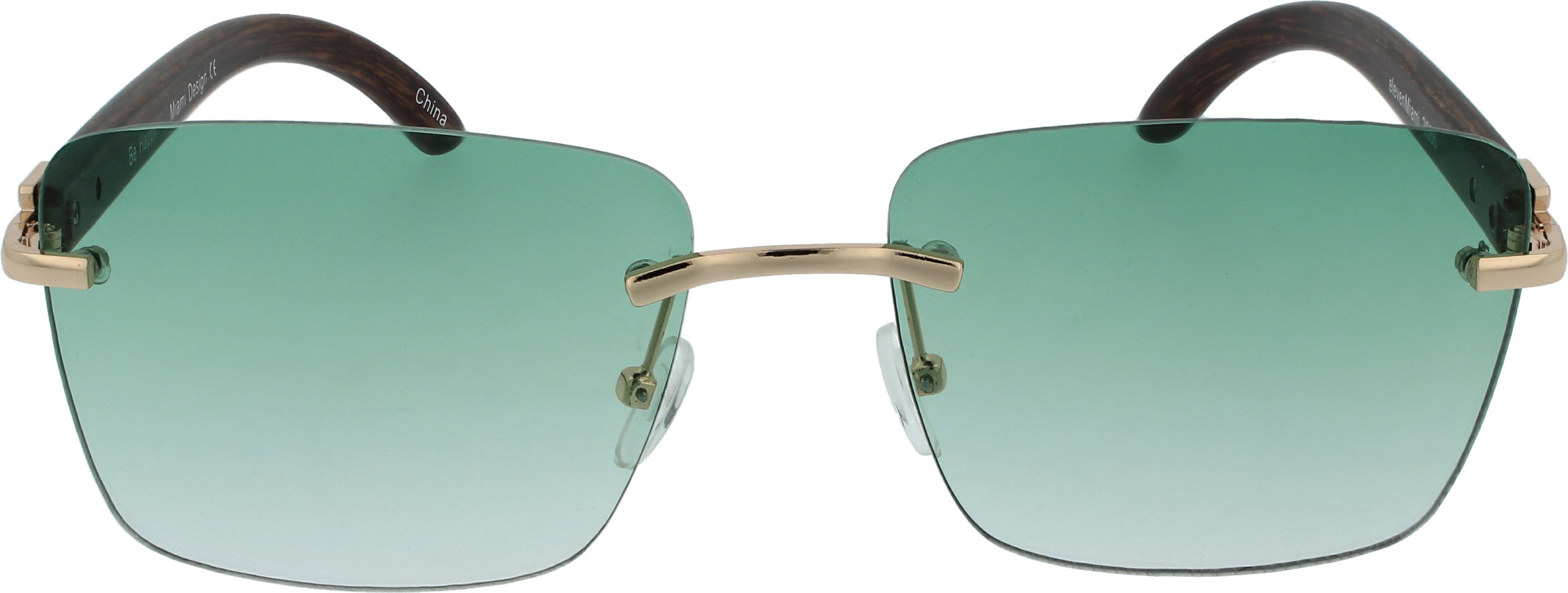 Frameless Sunglasses |Wooden Style Temples | Adjustable Nose Pads | 100% UV Protection | 2686