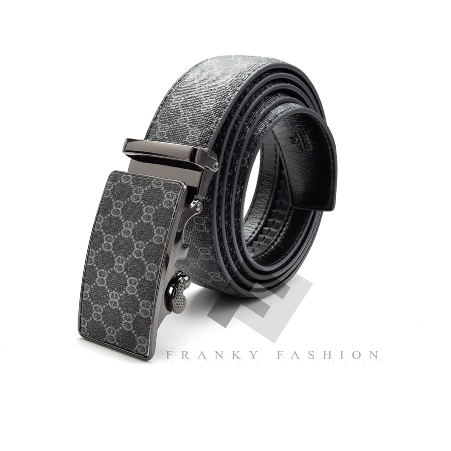 MEN'S GENUINE LEATHER FASHION BELT RATCHET WITH ADJUSTABLE AUTOMATIC BUCKLE | BLACK | WHITE | B005