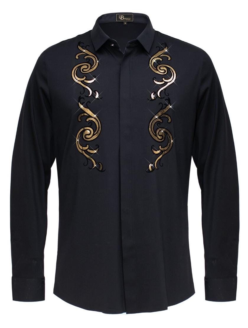 Barocco Men's Button Down Shirt Time Out BLACK/GOLD | B309
