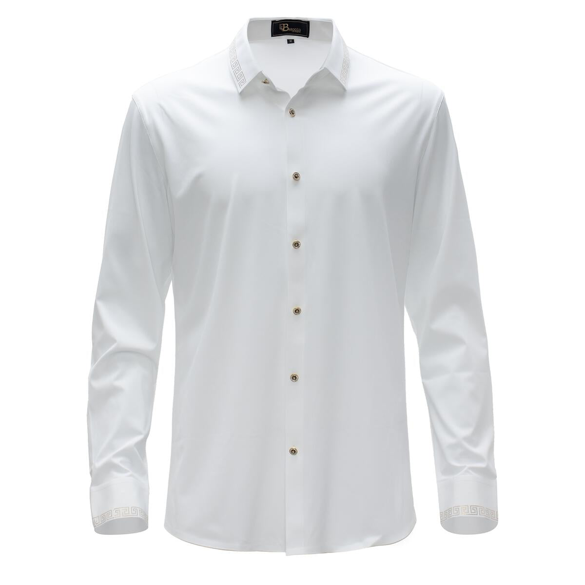 Barocco Men's Shirt Long Sleeves Alpha Attire WHITE/SILVER | B310
