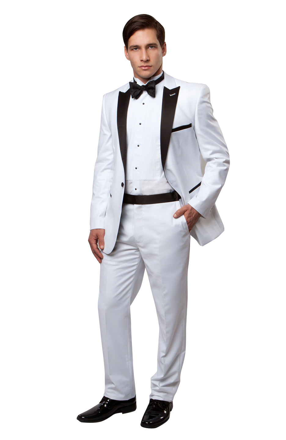 White / Black 2 Pc Peak Lapel Slim Fit Tuxedo