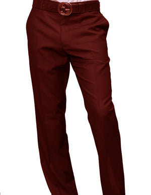 Men's Flat Front Dress Pants 100% Fine Italian Wood Modern Fit | Burgundy | PA-200B