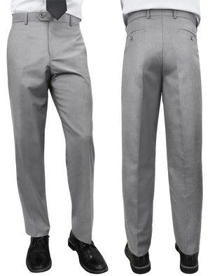 Men's Dress Pants Flat Front 100% Fine Wool Open Inseam | Grey | PL-100