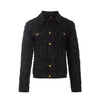 Patchwork Distressed Denim Jacket- CENTURY PENTHOUSE BLACK