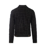 Patchwork Distressed Denim Jacket- CENTURY PENTHOUSE BLACK
