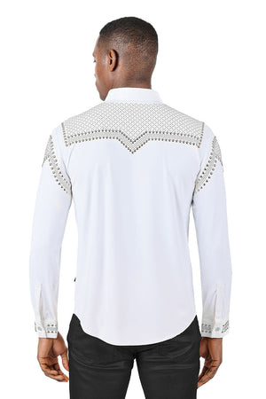 Experience rebel style & comfort with Bad Boy Studded long sleeve men's shirts in white/silver by BARABAS! | 3B24