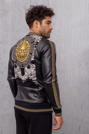 Men's Light Jacket Gold and Silver Lion Design on Back | European | Fitted Cut | 4-20350