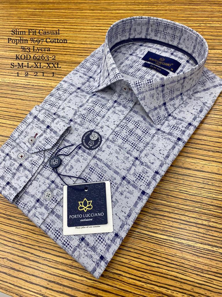 Men's Long Sleeves Shirt | Slim-fit | European Made | Navy | 6263