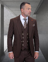 Men’s Brown 3pc suit modern fit Italian Super 200’s wool flat front pants gold buttons STATEMENT SUITS AMIRI